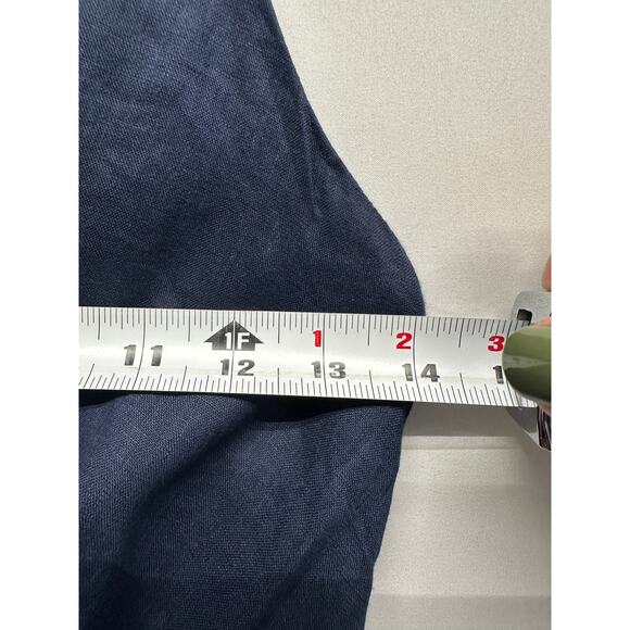 Reiss Navy Linen Tie Front Midi Dress Size 2 Adjustable Straps V-Neck Slit Hem - Picture 7 of 14